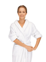 beautiful woman in white bathrobe