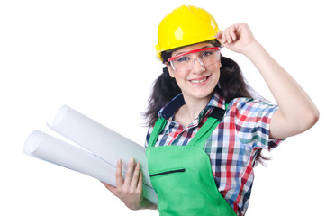 Woman architect isolated on white