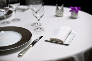 Restaurant, table, dîner, luxe, gastronomie, chic, nappe