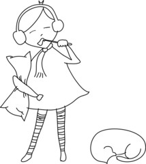 freehand sketch cartoon girl sleepy