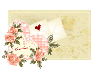 Greeting valentine card with  pink roses