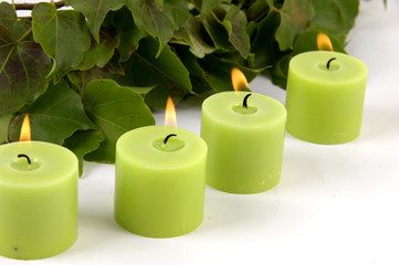 Row of green candle and ivy