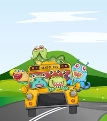Deurstickers Fantasiefiguren monsters in schoolbus