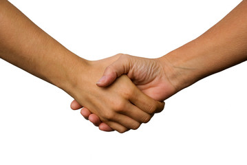 Handshake between two young people (isolated)