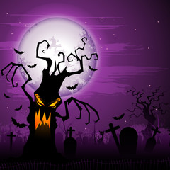 vector illustration of scary tree in Halloween night