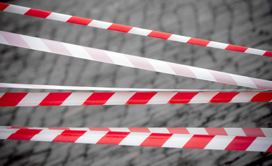 Red and white striped tapes. Restricted area border