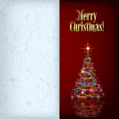 Christmas grunge greeting with tree and decorations