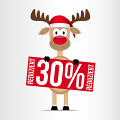 Rentier / Schild / 30% Reduziert - Weihnachten