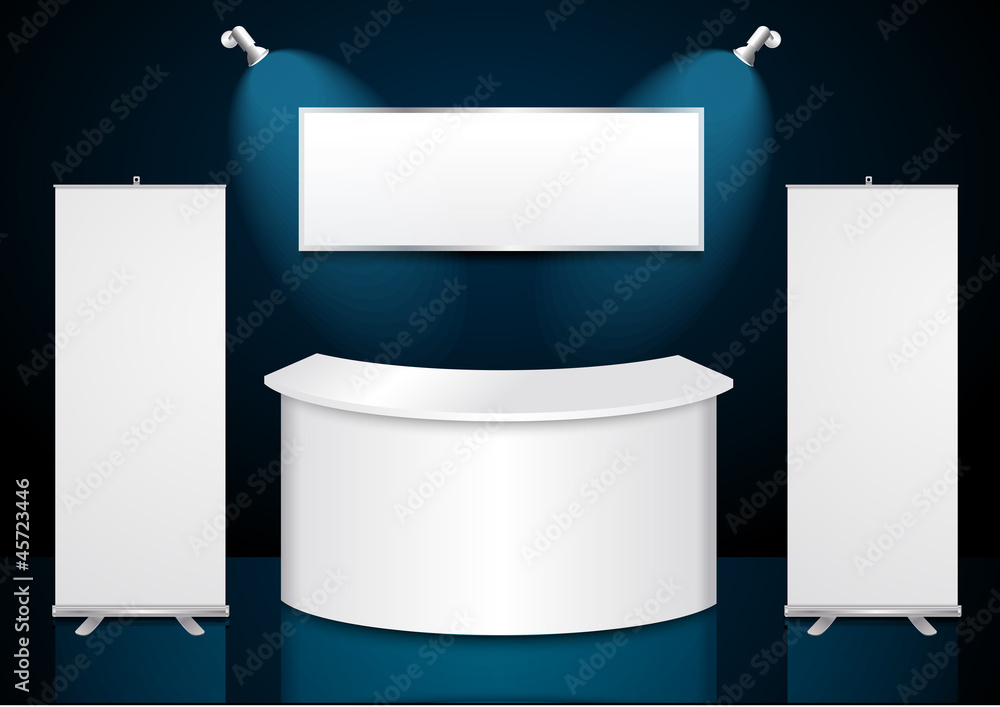 Poster vector reception exhibition counter with roll up banner stand