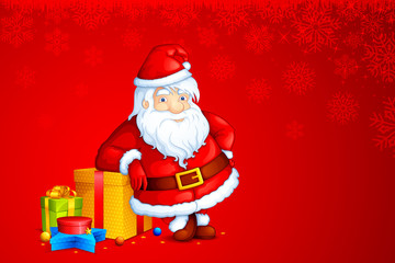 vector illustration of Santa Claus standing with Christmas gift