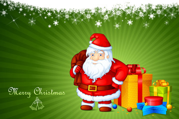 vector illustration of Santa Claus standing with Christmas gift