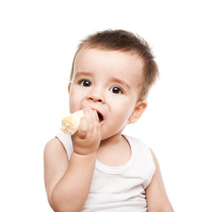Little child eating healthy food fruits