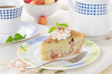 a piece of corn cake with apples