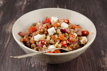 buckwheat salad with roasted peppers and feta