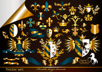 Collection of gold-framed heraldic elements