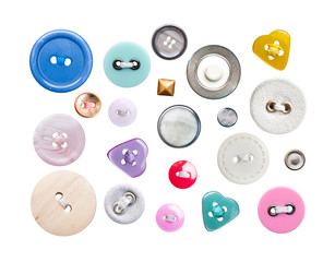Various sewing buttons with a thread