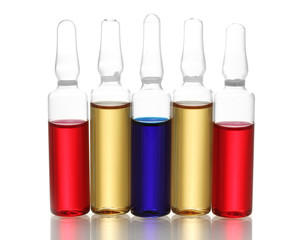 medical ampules with bright liquid, isolated on white