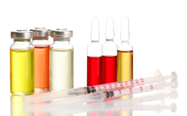 medical ampules and syringes, isolated on white