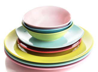 Colorful plates isolated on white