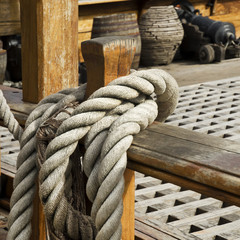 Twisted rope. Equipment on board sailing ship