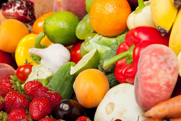 Huge group of fresh vegetables and fruits