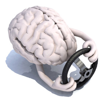 Human Brain With Arms And Steering Wheel Car