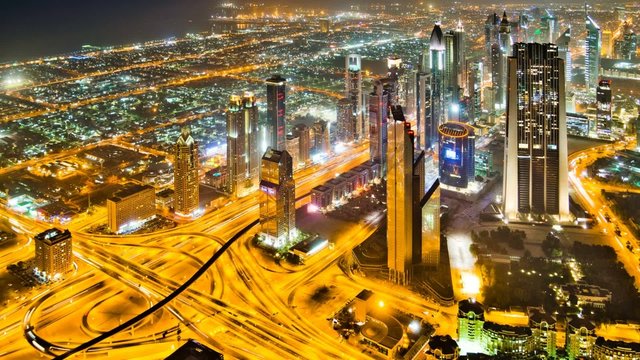 Dubai View from burj Khalifa in timelapse