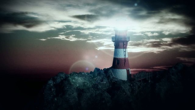 lighthouse on the cliff at night