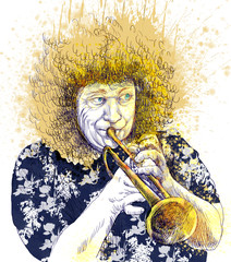 trompettiste, dessin à la main, c& 39 est un croquis original