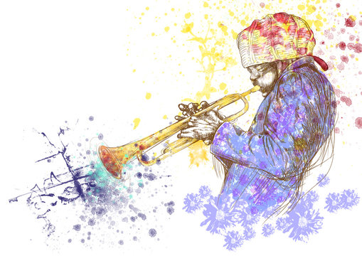 trumpeter, hand drawing, this is original sketch
