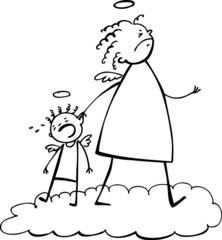 Moms are not angels: let’s go, b&w