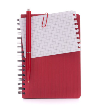 Red Notebook With Notice Paper And Pen