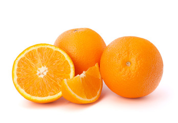 Sliced orange fruit segments  isolated on white background