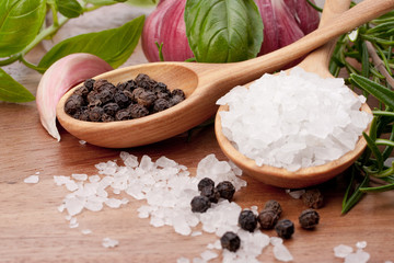 Fresh herbs and salt spoon