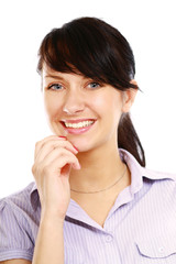 Fototapeta premium Young woman standing isolated on white background