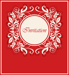 Red invitation vintage card with floral elements.