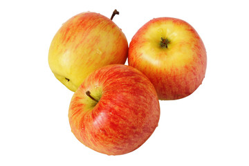 Fototapeta na wymiar Three ripe juicy red apples. Isolated on white background