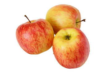 Three ripe juicy red apples. Isolated on white background