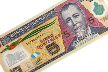 Banknote aus Guatemala - Fünf Quetzales