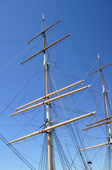 masts and rigging on historic square-rigger