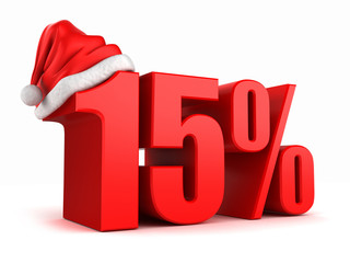 3d render of 15 percent with santa hat