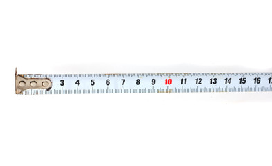 Measuring tape on white background