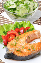 Fish dish - grilled salmon with vegetables 