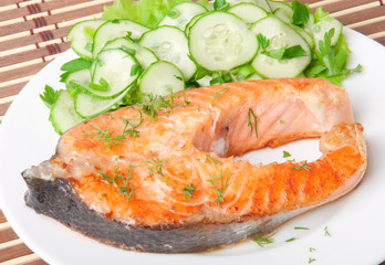 Fish dish - grilled salmon with vegetables 