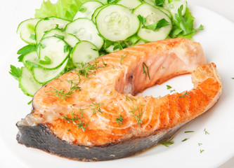 Fish dish - grilled salmon with vegetables 