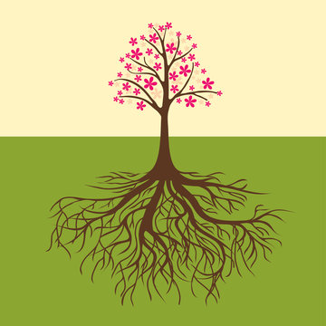 card with floral tree vector warm colors, decoration for walls