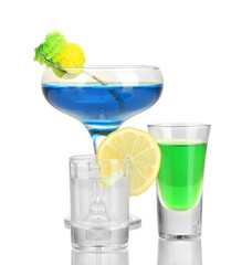 a variety of alcoholic drinks isolated on white