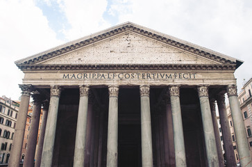 Exterior view of the Pantheon, an ancient Roman temple in Rome