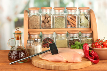 composition of raw meat, vegetables and spices