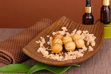 aromatherapy setting on brown background .